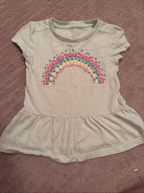 Rumi + Ryder Mint Peplum Tee with Floral Rainbow